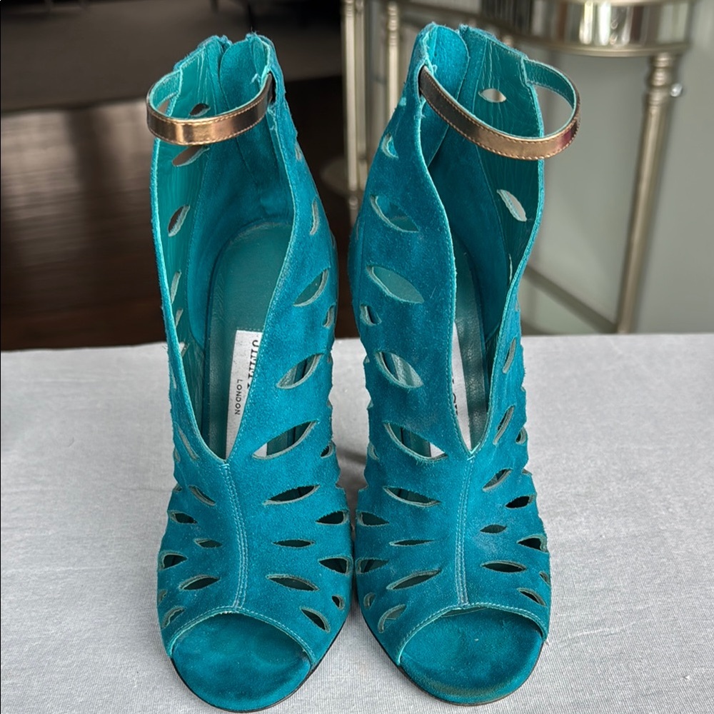 Jimmy Choo Blue Stiletto Heels with Cutout Design